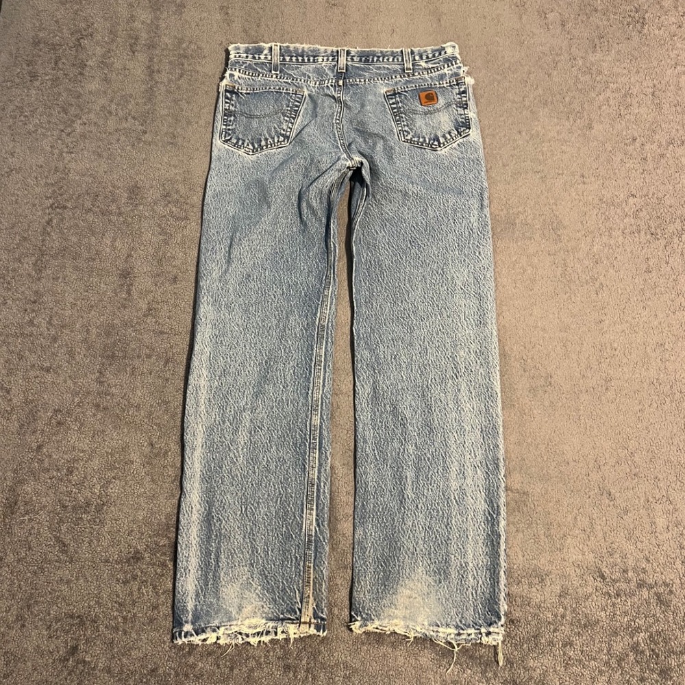 Vintage Thrashed Carhartt Straight Leg Light Wash Denim Jeans Size 38x34 Faded